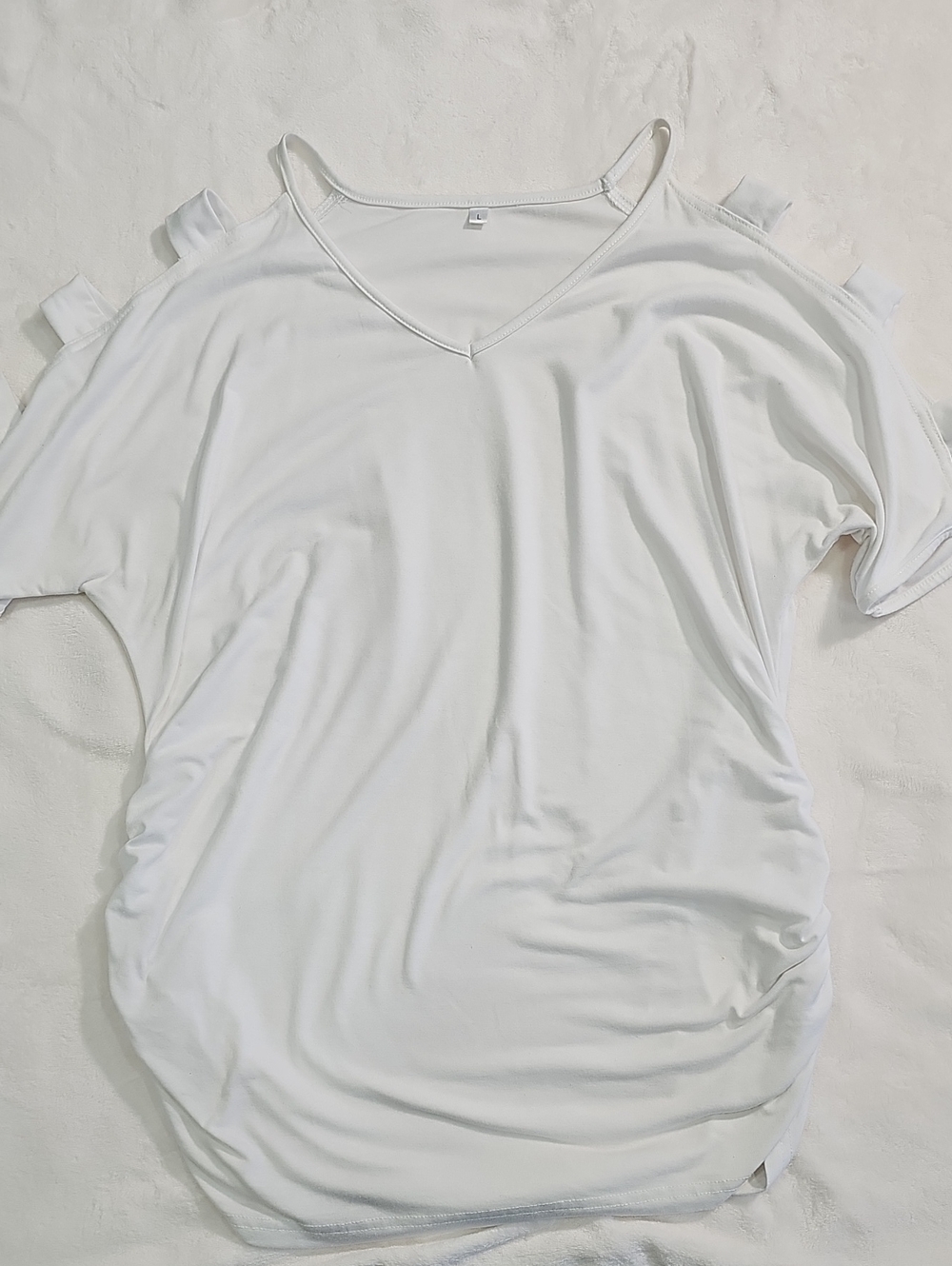 Women's White Cold-Shoulder V-Neck Top